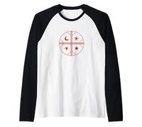 Kultrun Mapuche Shaman Drum Design Sun Moon Star Symbology Raglan Baseball Tee