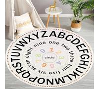Kuluoits Alphabet ABC Round Rug, 180x180cm Soft Number Learning Enlightenment Education Cute Children Print Rugs, Non-Slip Soft Fun Play Mat, Fade-Resistant Breathable Mat for Girls and Boys' Rooms