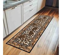 Kuluoits Animal Runner Rug for Hallways 60x150cm Wildlife Tiger Stripes Light Brown Carpet Kitchen Mat Leopard Print Animal Skin Washable Non-Slip Kitchen Carpet Floor Mat for Entrance Living Room