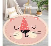 Kuluoits Cartoon Animal Round Rug, 90x90cm Cute Pink Cat Funny Rug for Children, Soft, Fluffy and Comfortable Circle Carpet, Washable Low Pile Rugs for Living Room, Bedroom and Children's Room