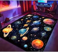 Kuluoits Colorful Planet Area Rug, 140x200cm Galaxy Space Theme Starry Sky Planet Print Rug, Soft, Non-slip, and Washable Rug for Children, Teenagers, Boys' Playrooms, Bedrooms, Floor Carpet Mats