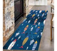 Kuluoits Fish Runner Rug,80x150cm, Nautical Ocean Animal Fish Print Hallway Carpet, Soft and Durable Navy Throw Rugs, Non-Slip Machine Washable Kitchen Runner for Living Room Bedroom Office Lounge