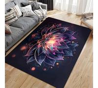 Kuluoits Floral Area Rug, 60x90cm 3D Orange Lotus Flower Black Rugs Mat, Machine Washable Non-Shedding Carpet for Game Room Bedroom Bathroom Floor Mat, Non-Slip Absorbent and Fade-R Does Not Fade
