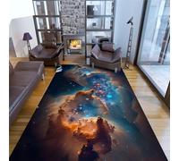 Kuluoits Galaxy Area Rug, 60x110cm Space Themed Cosmic Rug with Blue Starry Skies and Yellow Nebula Patterns Cool Carpet for Boys' Bedrooms Non-Slip, Washable, and Non-Shedding Indoor Rugs