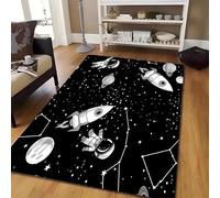 Kuluoits Galaxy Area Rug for Living Room, 70x140cm Starry Sky Astronaut Rocket Constellation Space Theme Large-Area Rugs Mat, Black Planet Star Non-Slip Washable Bedroom Entrance Carpet
