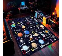 Kuluoits Galaxy Starry Sky Area Rug, 70x140cm ABC Educational Learning Planet Constellation Rocket Washable Indoor Rugs, Non-Slip and Easy-to-Clean Carpet for bedrooms, living rooms, children's rooms