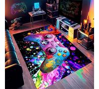 Kuluoits Gamer Gaming Area Rug, 100x150cm, Pink Blue Colored Gaming Rug, Abstract Doodle Game Gamepad Carpet Floor Mat, Play Mat for Game Room Playroom Decor for Boys Living Room Bedroom