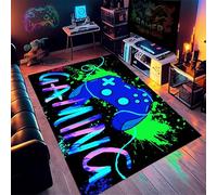 Kuluoits Gaming Rug for Boys Bedroom, 60x110cm, Gamepad Gaming Rug, Colorful Graffiti Game Theme, Low-Lint Machine Washable Non-Slip Mat for Living Room, Bedroom, Playroom Carpet