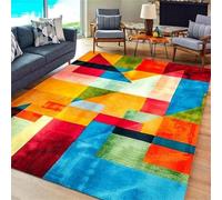 Kuluoits Geometric Area Rug, 60x110cm Modern Rainbow Patchwork Soft Rugs, Abstract Colorful Plaid Artistic Home Decor, Non-Slip Machine-Washable Soft Carpet Perfect for Boys Girls' Rooms Playrooms