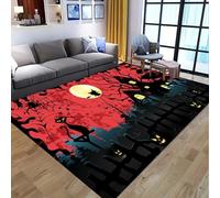 Kuluoits Gothic Haunted House Area Rug, 60x90cm, Spider Web Cat Witch Moonlit Forest Horror Halloween Rug, Modern Soft Non-Slip Machine-Washable Rugs in Black and Red for Living Room Bedroom