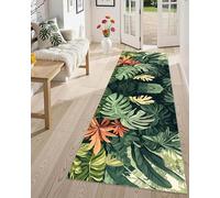 Kuluoits Green Hallway Runner Rug,60x180cm, Boho Palm Leaf Monstera Green Leaf Home Decor Long Front Door Mat Washable Botanical Print Runners for Entryway Kitchen Non-Slip Tropical Leaves Carpets