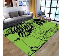 Kuluoits Green Horror Skeleton Area Rug, 120x180cm, Happy Halloween Black Skull Graffiti Washable Rug, Soft Non-Slip Durable Non-Shedding Rugs, Absorbent Breathable Thin Carpet for Living Rooms
