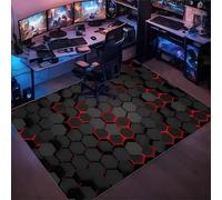 Kuluoits Honeycomb Area Rug,70x140cm, Modern Geometric Hexagon Black Red Rug, Soft Foldable Non-Slip Playroom Rugs, Machine Washable Low Pile Carpet for Living Room Bedroom Kids Room Bedside