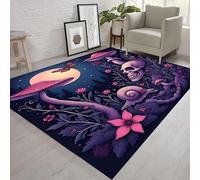 Kuluoits Horror Skull Rug, 70x140cm, Moon Moth Snail Mushroom Pattern Non-Slip Breathable Rugs, Washable Witchcraft Carpet With Non-Slip Backing, Carpet for Entrance Hallway Living Room Doormat