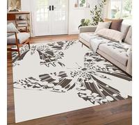 Kuluoits Insect Floral Area Rug, 60x90cm Abstract Gray and Beige Moth Washable Rugs, Non-Slip Durable Easy-To-Clean Soft Bohemian Carpet for Living Rooms Bedrooms Kitchens and Laundry Rooms