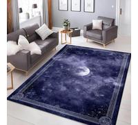 Kuluoits Large Midnight Blue Galaxy Area Rug, 180x230cm Starry Night Sky Full Moon Carpet for Living Room Lounge Bedroom, Soft Celestial Space Mat Decor, Modern Navy Geometric Rugs for Everyday Play