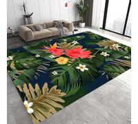 Kuluoits Leaf Area Rug, 160x200cm, Tropical Plant Theme Floor Mat, Monstera Red Yellow White Floral Pattern Print Rug, Washable Non-Slip Indoor Floor Mat for Entrance Living Room Apartment Dormitory