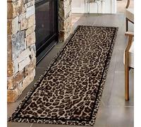 Kuluoits Leopard Print Rug for Hallway, 80x200cm, Cheetah Wildlife Print Throw Rug Entrance Brown Hunting Pattern Decorative Carpet, Washable Non-Slip Runner Rugs for Living Room Bedroom Kids Room
