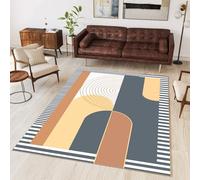 Kuluoits Modern Area Rugs 160x230cm Minimalism Gray and Yellow Geometric Lattice Printed Rugs for Living Room Bedroom Non Shedding Washable Modern Floor Carpet Soft Touch Style Classic Small Rug