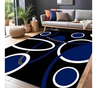 Kuluoits Modern Geometric Area Rug, 160x230cm Abstract Swirl Black and Blue Indoor Large Rugs, Non-Slip Low-Pile Non-Shedding Circle Print Rugs for Dining Rooms Kitchens Offices Washable Carpet