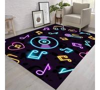 Kuluoits Musical Note Rug for Living Room, 60x90cm, 3D Printed Record Music Note Headphones Microphone Creative Game Room Rug, Colorful Rugs Washable Non-Slip Floor Mat for Bedroom Bedside