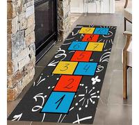 Kuluoits Number Hopping Runner Rug, 60x150cm Kids Fun Hopscotch Rug, Machine Washable Non-Slip Black and White Graffiti Rugs for Game Room, Hallway, School Carpet, Multiple Colors Entrance Carpet