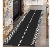 Kuluoits Race Track Area Rug, 60x120cm Black and White Simple Grid Line Road Print Hallway Carpet, Soft Durable Machine Washable Indoor Long Rugs Mat for Living Room Entrance Kids Room