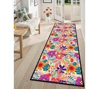 Kuluoits Runner Rug for Bedroom,80x150cm, Colorful Flowers Area Rug Tropical Rainforest Theme Carpet, Runners for Kitchen 3D Bohemia Leaf Pattern Corridor Stairs Long Rugs Soft Anti-Slip Hallway Rugs