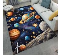 Kuluoits Starry Sky Rug for Bedrooms, 100x150cm Galaxy Theme Earth Planet Star Cool Outer Space Print Rugs, Non-slip and Machine Washable Carpet for Living Room, Dining Room Playroom Decoration
