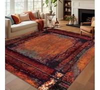 Kuluoits Vintage Abstract Area Rug, 80x150cm Rustic Distressed Country Style Brown Washable Rugs, Soft Non-Slip Durable Carpet Mat Perfect for Living Rooms Bedrooms Dining Rooms and Bathrooms