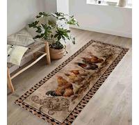Kuluoits Vintage Rooster Hallway Rug, 60x150cm, Rustic Farm Animal Chicken Hen Floral Print Brown Runner Carpet, Soft Durable Easy-To-Clean Throw Rug for Entryways, Living Rooms, Bedrooms Offices