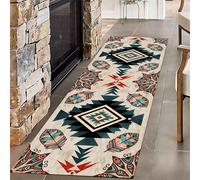 Kuluoits Vintage Runner Rug, 120x300cm, Southwestern Aztec Geometric Feather Tribal Bohemian Style Entryway Rugs Floor Mat, Washable Non-Slip Indoor Lightweight Foldable Rugs for Hallway Laundry Room