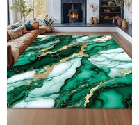 Kuluoits Washable Emerald Green Marble Area Rug 60x90cm Abstract Fluid Gold Foil Design Soft Floor Mat, Rectangular Non-Slip Non-Shedding for Living Room Bedroom Lounge Dining Room Bedside Easy Care