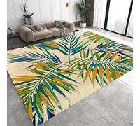 Kuluoits Washable Leaf Area Rug, 160x200cm, Green Yellow Palm Leaves Rug, Abstract Art Tropical Leaf Pattern, Non-Slip, Soft, Lightweight, Rectangular, Indoor, Suitable for Living Room, Dining Room