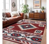 Kuluoits Western Area Rug,60x90cm, Vintage Southwestern Native Red Geometric Plaid Art Aesthetic Carpet, Indoor Soft Non-Fading Large Rugs, Washable Durable Living Room Rugs