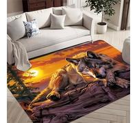 Kuluoits Wolf Rugs for Living Room,140x200cm,Forest Natural Scenery Sunset Dead Wood Animal Wolf Print Rugs, Wild Animal Area Rug for Bedroom Bedside, Soft Washable Non-Shedding Floor Mats