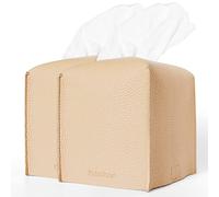 Kulusion 2 Pcs Modern Square Tissue Box Covers, Elegant, Simple, Beige, Faux Leather
