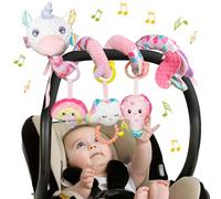 Kulveanju Baby Spiral Pram Toy 0-6 Months - Musical Plush Spiral Activity Hanging Toys for Babies Pushchair Stroller/Car Seat/Crib, Sensory Education Gifts for Newborn 6-12 Months Boys Girls, Pink