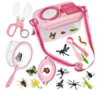 Kulveanju Bug Hunting Kits for Children, 5 Pcs Bug Catcher Kit & 12 Bug Toys, Outdoor Explorer Kit Insect Box with Magnifying Glass, Kids Outdoor Toys Gifts for Boys Girls 3 4 5 6 Years Old, Pink