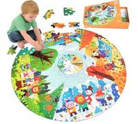 Kulveanju Floor Jigsaw Puzzles for Kids Age 3+, 88 PCS Large Four Seasons Forest Animal Puzzle Round, 53x53cm Educational Toys for Boys & Girls