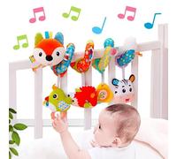 Kulveanju Spiral Pram Toys for Babies - Pushchair Stroller Car Seat Crib Toys for Baby Boys Girls 0 3 6 9 12 Months, Plush Activity Rattle Hanging Toy Sensory Gift for Newborn Infant, Fox
