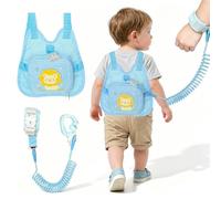 Kulveanju Toddler Reins for 1-3 Years Old, 3-in-1 Backpack with 2M Spiral Safety Leash & 360° Rotate Anti-Lost Wrist Reins for Toddlers, Blue Lion Design Safety Baby Walking Harness for Outside