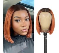 KULYMUWIG Ombre 1B/350 Bob Wig Human Hair 33x4 HD Lace Front Wig for Black Women 200% Density 12 Inch Ginger Orange Straight Glueless Bob Wig Human Hair Pre Plucked with Baby Hair