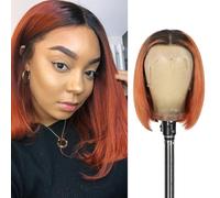 KULYMUWIG Ombre 1B/350 Ginger Bob Wigs Human Hair for Black Women 33 x 4 Lace Front Straight Bob Wigs 200% Density 12A Glueless Human Hair Wig Pre-Plucked with Baby Hair 14 Inch