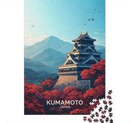 Kumamoto Castle with Autumn Foliage Jigsaw Puzzle 1000 Pieces, Famous Building Scenic Print, Interlocking Paper Pieces, Mindful Activity for Puzzle Lovers, 38x26cm/1000pcs