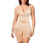 KUMAYES Shapewear Bodysuit for Women - Tummy Control Butt Lifter Fajas Body Shaper V-Neck Body suit Waist Trainer, Beige, Medium