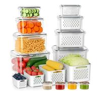KUMD 24-Piece Airtight Food Storage Containers with Lids & Removable Colander | Fruit Storage Container for Fridge(12 Containers & Lids) | BPA-Free, Freezer/Microwave Safe | Keep Fresh for Fruits, Veg