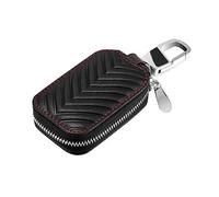 KUMEED Black Genuine Leather Car Smart KeyChain Coin Holder Cover Pouch Remote Key Chains Fob Bag Keyring Wallet Zipper Case (Black, Small)
