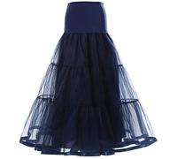 Kumeng Women's Ankle Length Petticoats Long Plus Size Wedding Slips Crinoline Underskirt for Prom Evening Wedding Dress, Navy, S