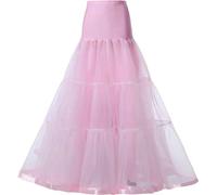 Kumeng Women's Ankle Length Petticoats Long Plus Size Wedding Slips Crinoline Underskirt for Prom Evening Wedding Dress, Pink, Large